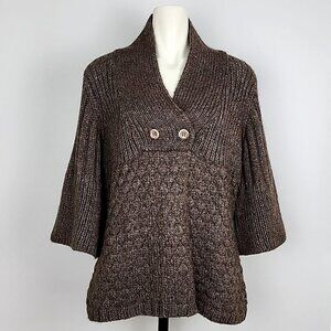 Windsmoor Women's Brown Knit Alpaca Wool Blend Pullover Cardigan Bell Sleeves L
